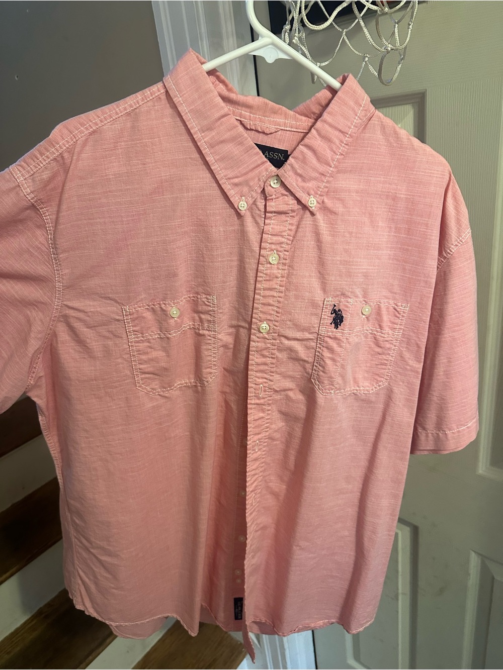U.S. Polo Assn. Pink Short-Sleeve Button-Down Shirt with Chest Pockets XXL